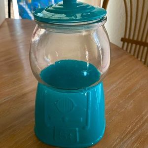 New teal glass canister jar